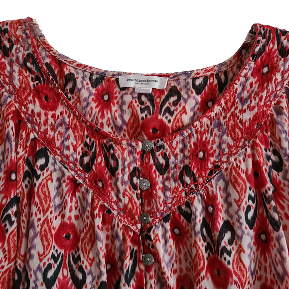 BEACHLUNCHLOUNGE Printed Peasant Top with Embroidered‎ Yoke Women's XL - Picture 4 of 13